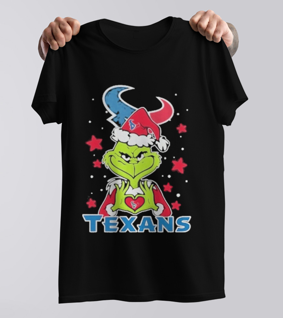 Houston Texans Grinch Love Hands Christmas Football 2026 T-Shirt