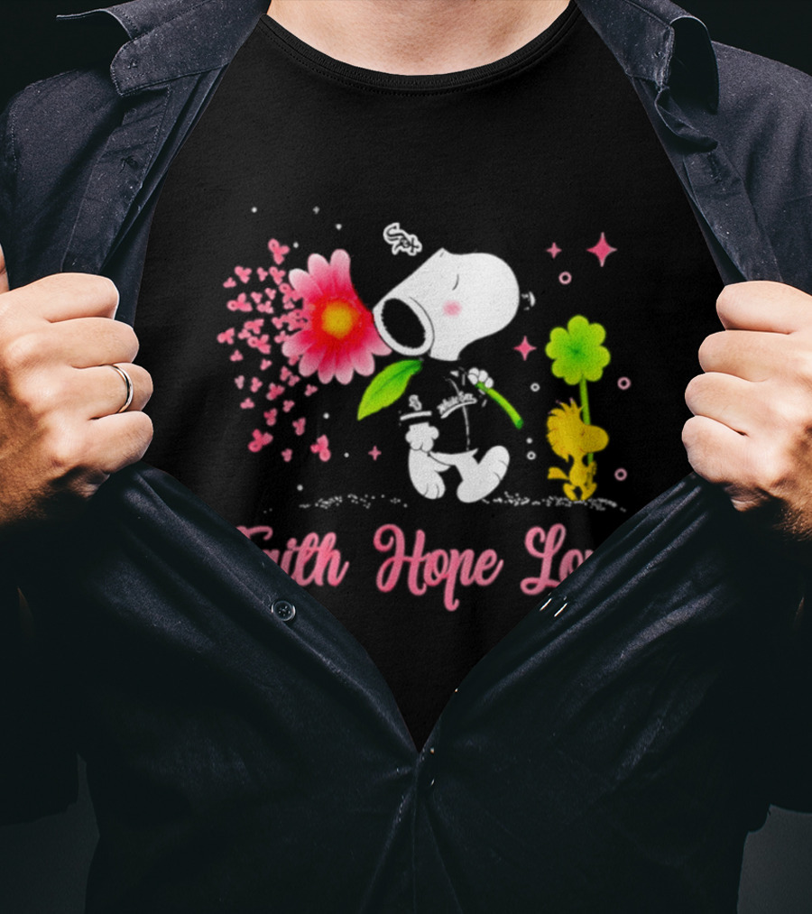 Chicago White Sox Snoopy Faith Hope Love Breast Cancer Awareness 2026 T-Shirt