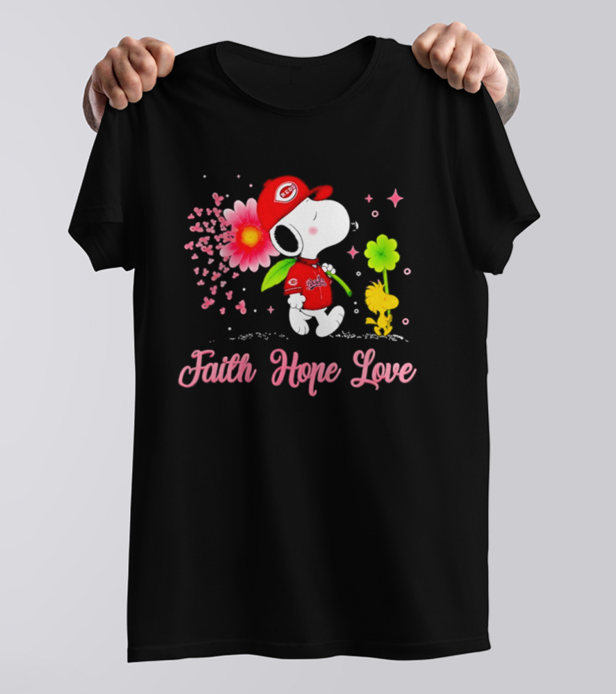 Cincinnati Reds Snoopy Faith Hope Love Breast Cancer Awareness 2026 T-Shirt