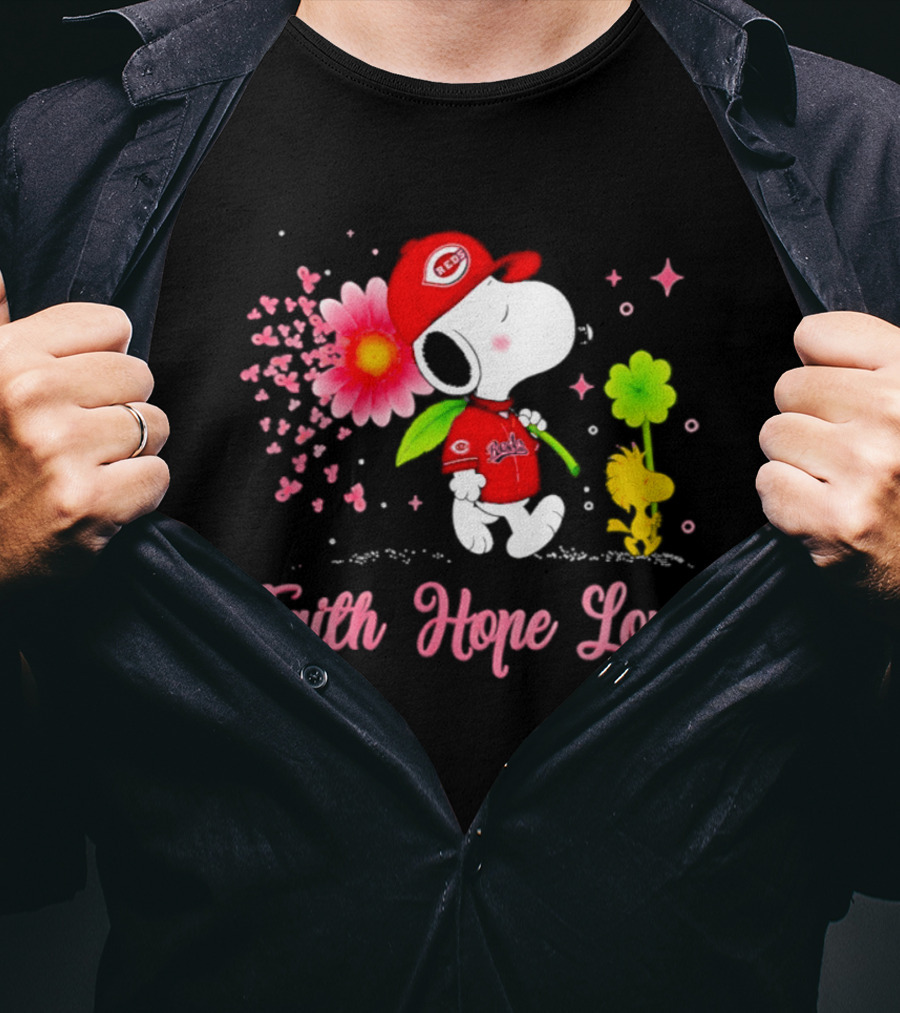 Cincinnati Reds Snoopy Faith Hope Love Breast Cancer Awareness 2026 T-Shirt