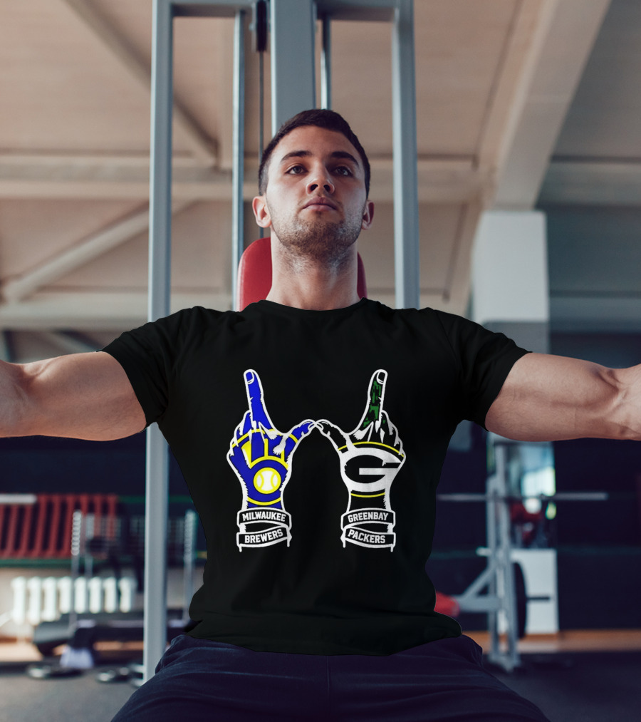 Milwaukee Brewers And Green Bay Packers Hand Gesture Wisconsin Sports Pride T-Shirt
