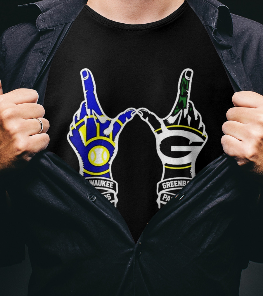Milwaukee Brewers And Green Bay Packers Hand Gesture Wisconsin Sports Pride T-Shirt
