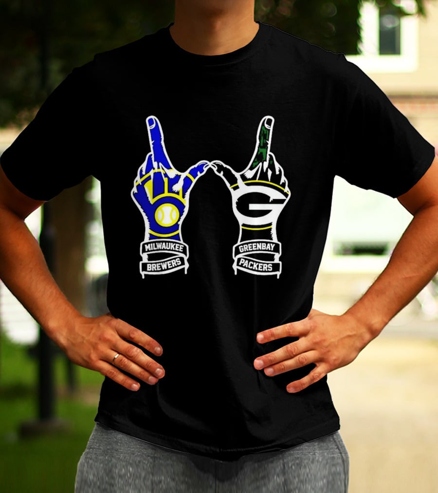 Milwaukee Brewers And Green Bay Packers Hand Gesture Wisconsin Sports Pride T-Shirt