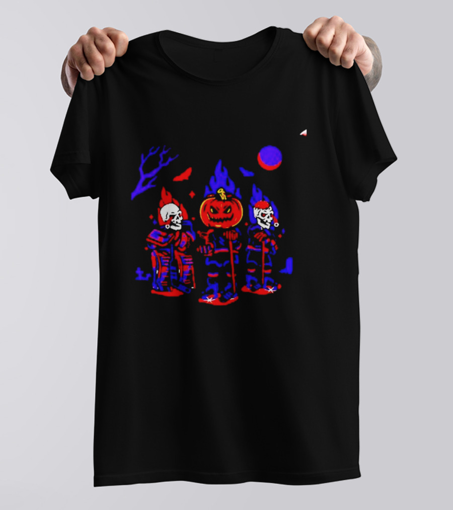 Halloween Pumpkin Skeleton Hockey Players Spooky Sports T-Shirt