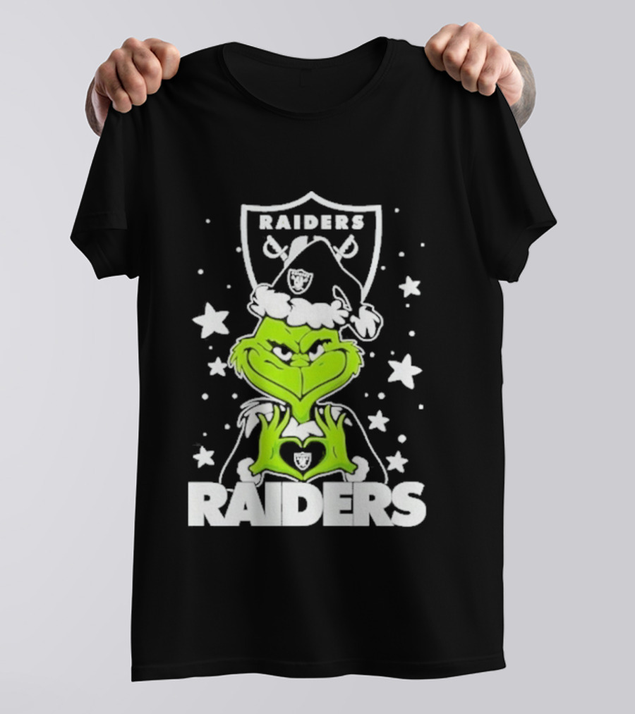 Las Vegas Raiders Grinch Love Hands Christmas Football 2026 T-Shirt