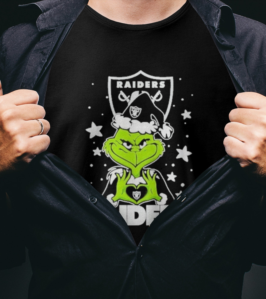 Las Vegas Raiders Grinch Love Hands Christmas Football 2026 T-Shirt