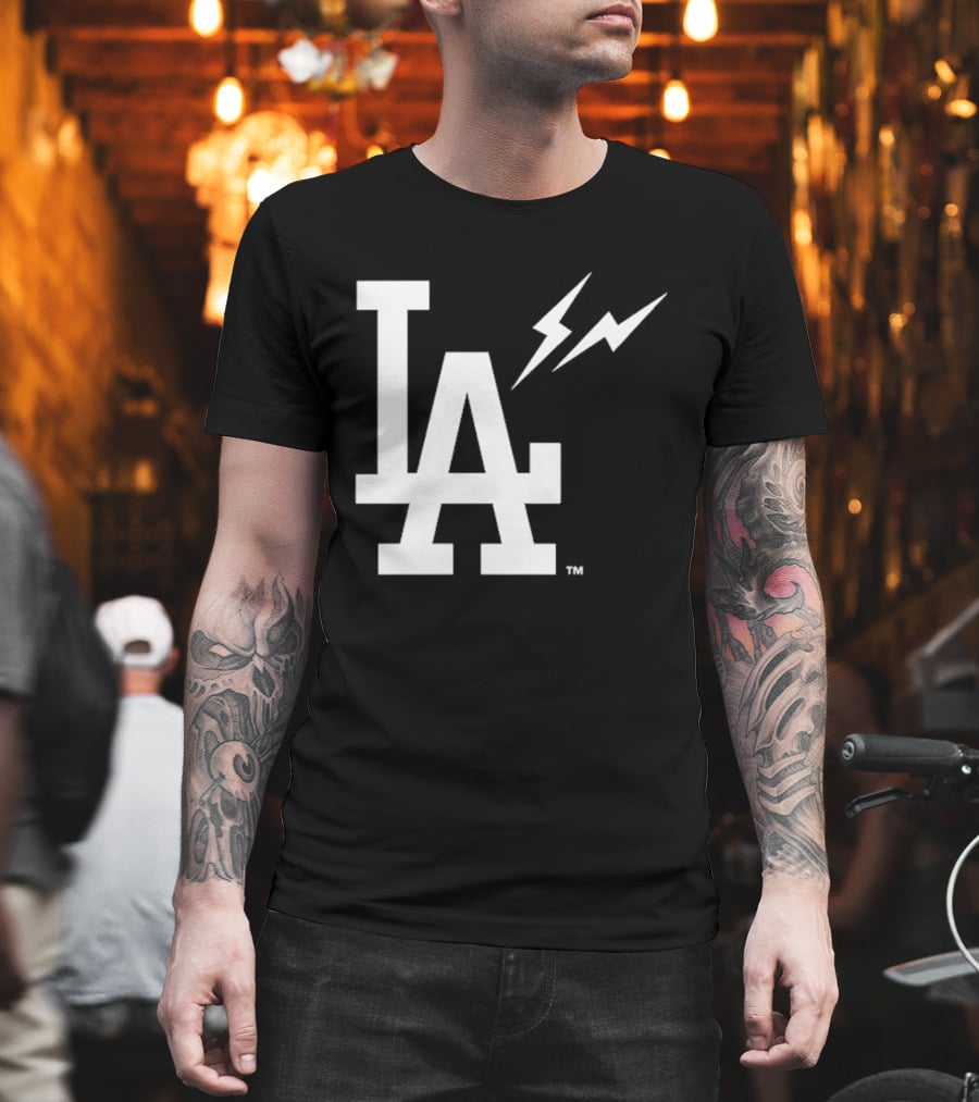 Los Angeles Dodgers Fragment LA Thunder Lightning Bolt T-Shirt