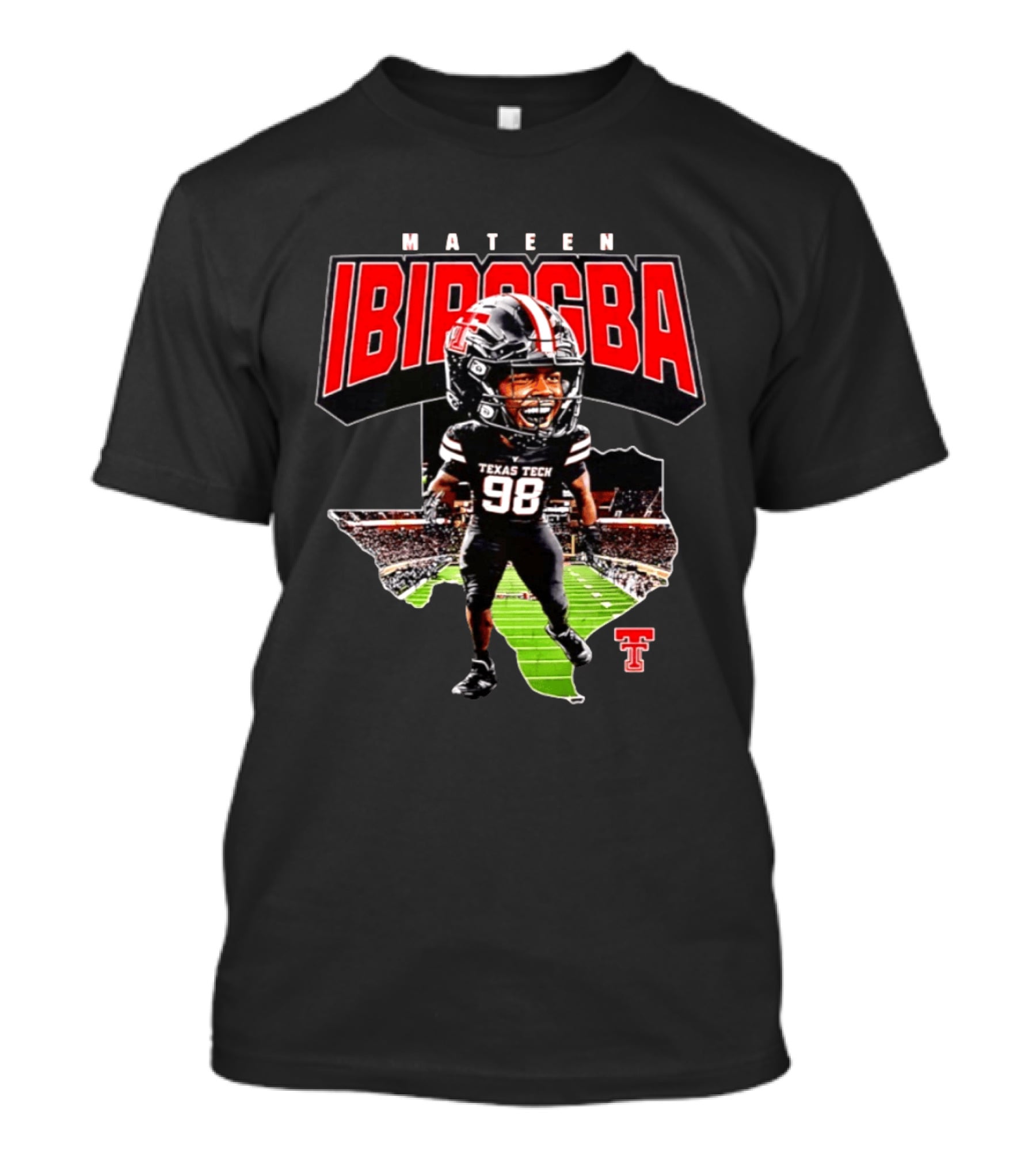 Mateen Ibirogba Texas Tech Red Raiders Football NCAA Caricature Stadium T-Shirt