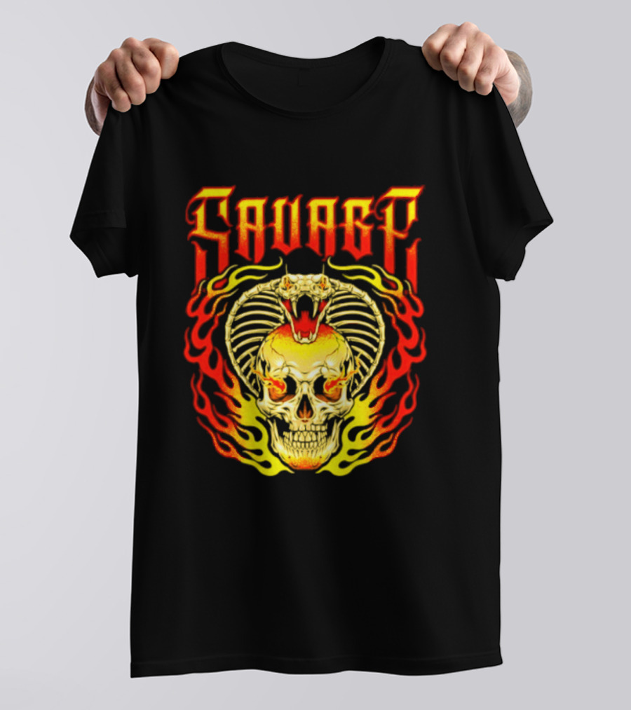 Savage Cobra Skull Fire Fusion Streetwear T-Shirt