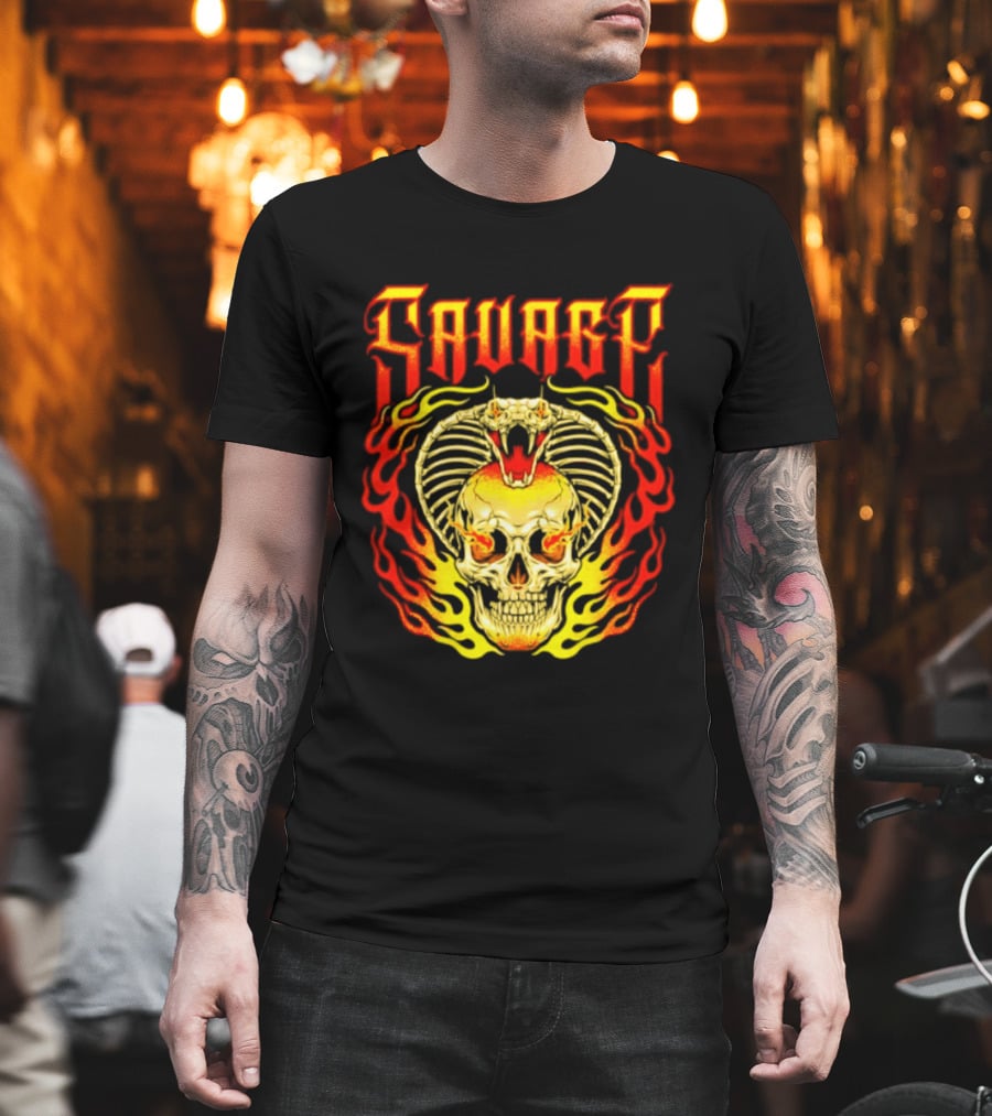 Savage Cobra Skull Fire Fusion Streetwear T-Shirt