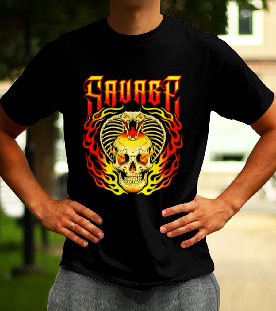 Savage Cobra Skull Fire Fusion Streetwear T-Shirt
