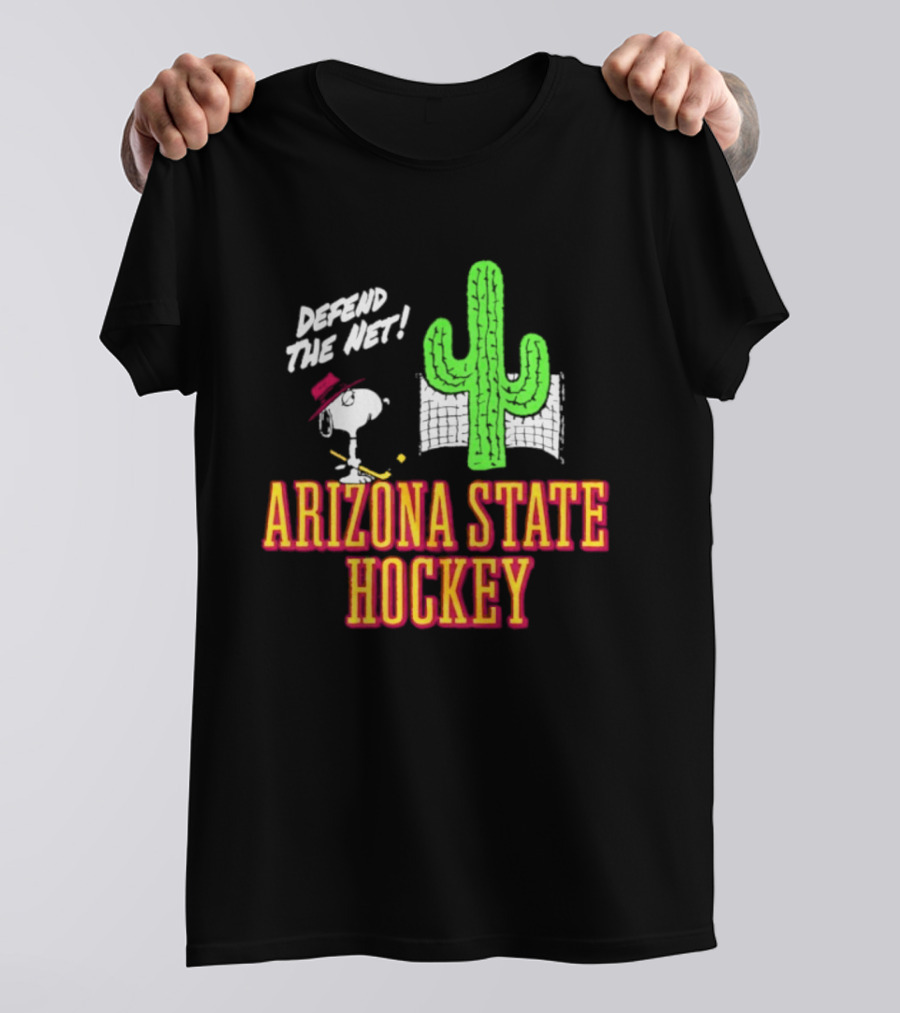 Defend The Net Arizona State Hockey Snoopy Cactus T-Shirt