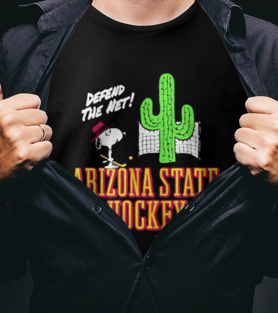 Defend The Net Arizona State Hockey Snoopy Cactus T-Shirt