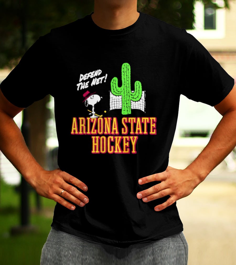 Defend The Net Arizona State Hockey Snoopy Cactus T-Shirt