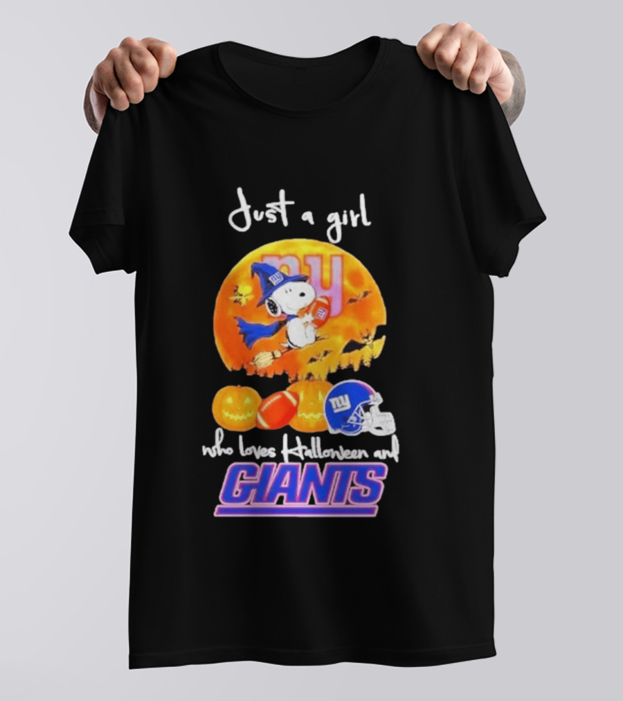 Just A Girl Who Loves Halloween New York Giants Snoopy Woodstock T-Shirt