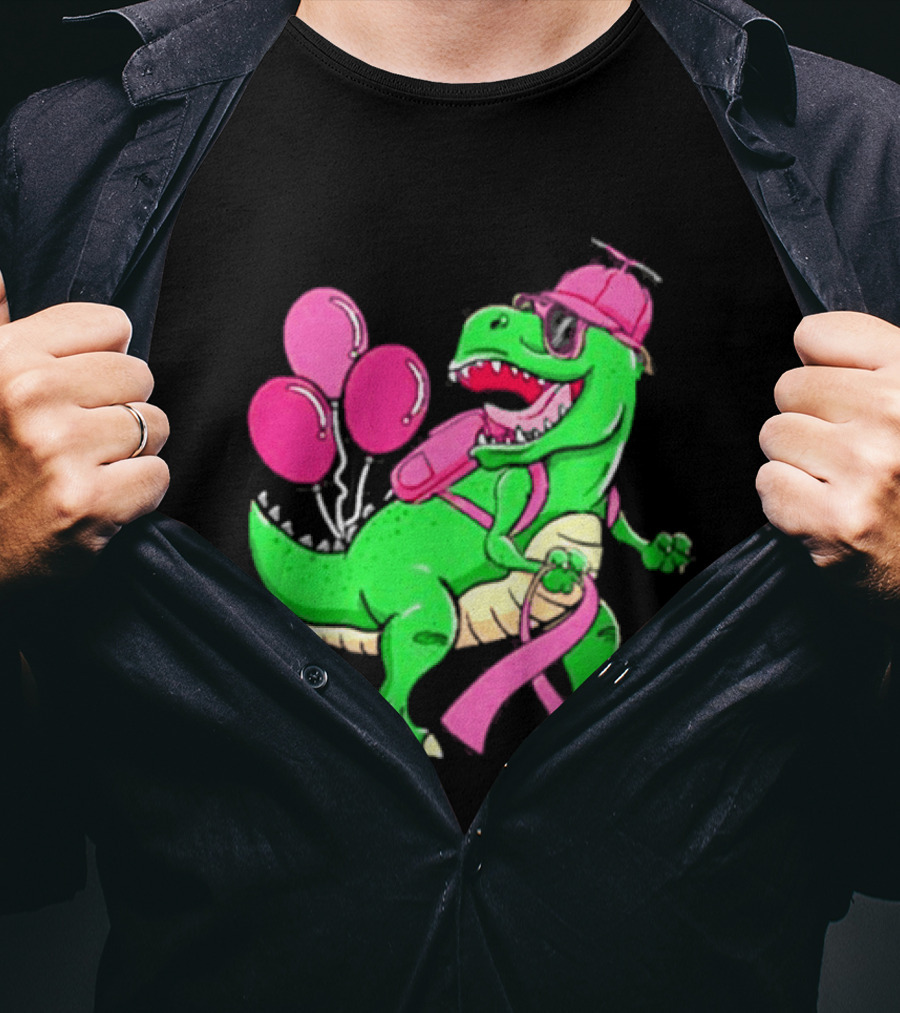T Rex Party With Pink Balloons And Ribbon Accessories T-Shirt