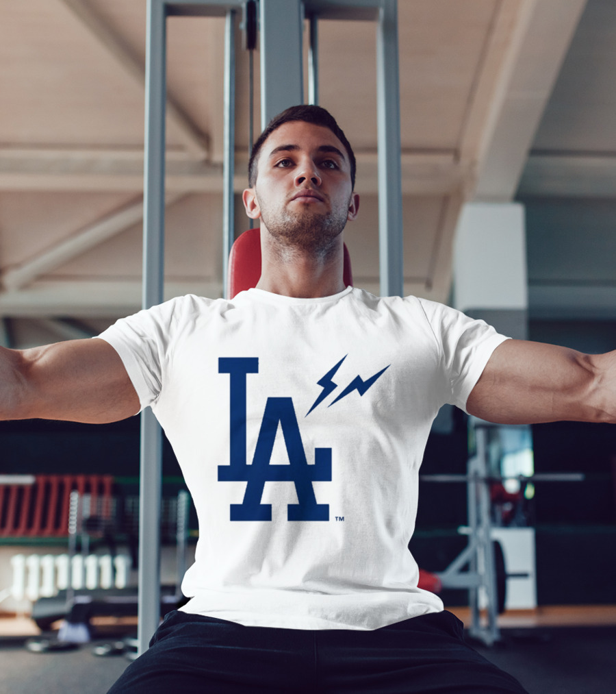 Los Angeles Dodgers Fragment Collaboration LA Thunder Lightning Bolt T-Shirt