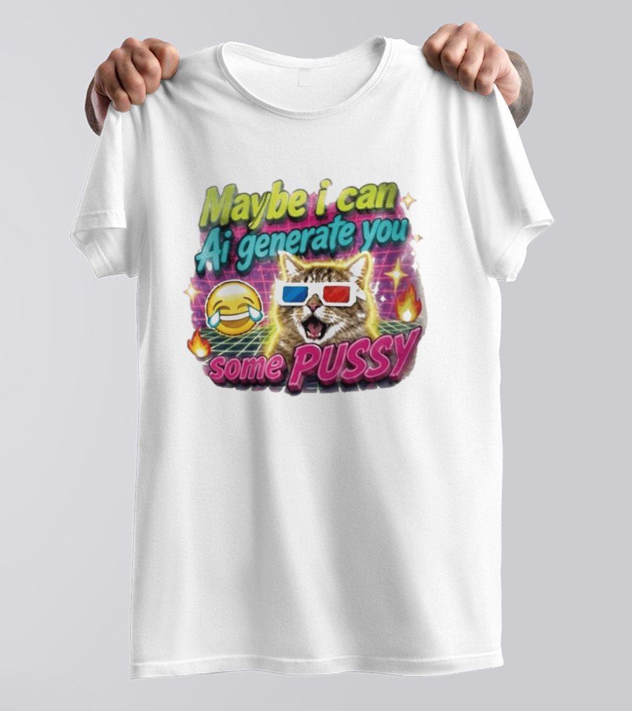 Maybe I Can Ai Generate You Some Pussy Emoji Cat 3D Glasses T-Shirt