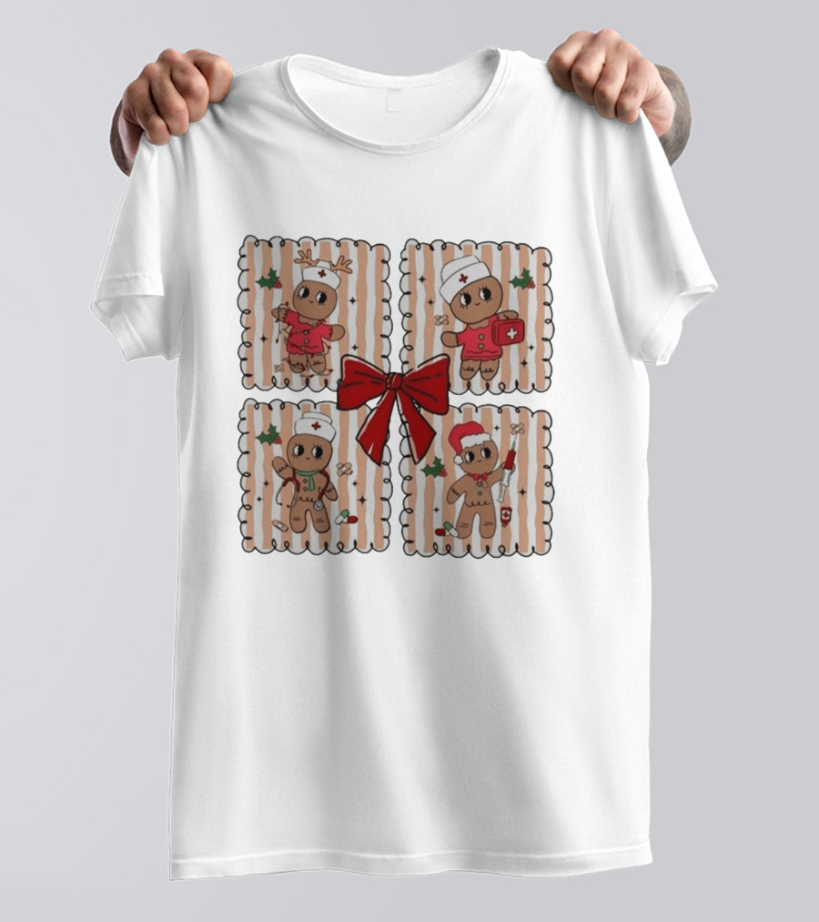 Preppy Nurse Gingerbread Christmas Holiday Medical T-Shirt