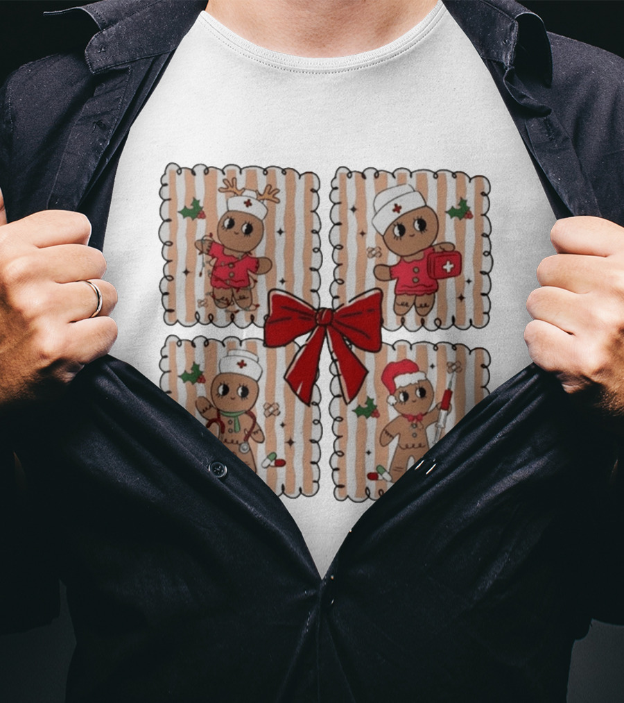 Preppy Nurse Gingerbread Christmas Holiday Medical T-Shirt