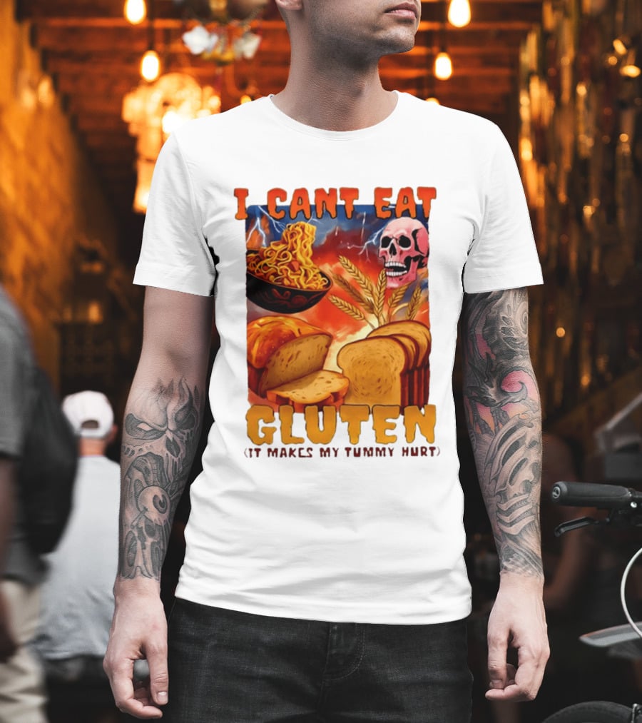 I Cant Eat Gluten Skull Bread Noodles Lightning T-Shirt