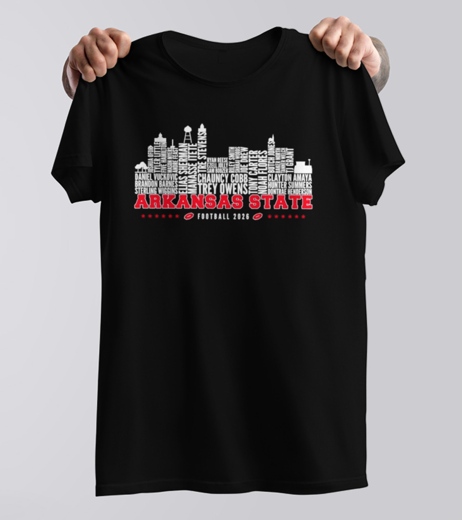 Arkansas State Red Wolves Football 2026 Skyline Player Names T-Shirt