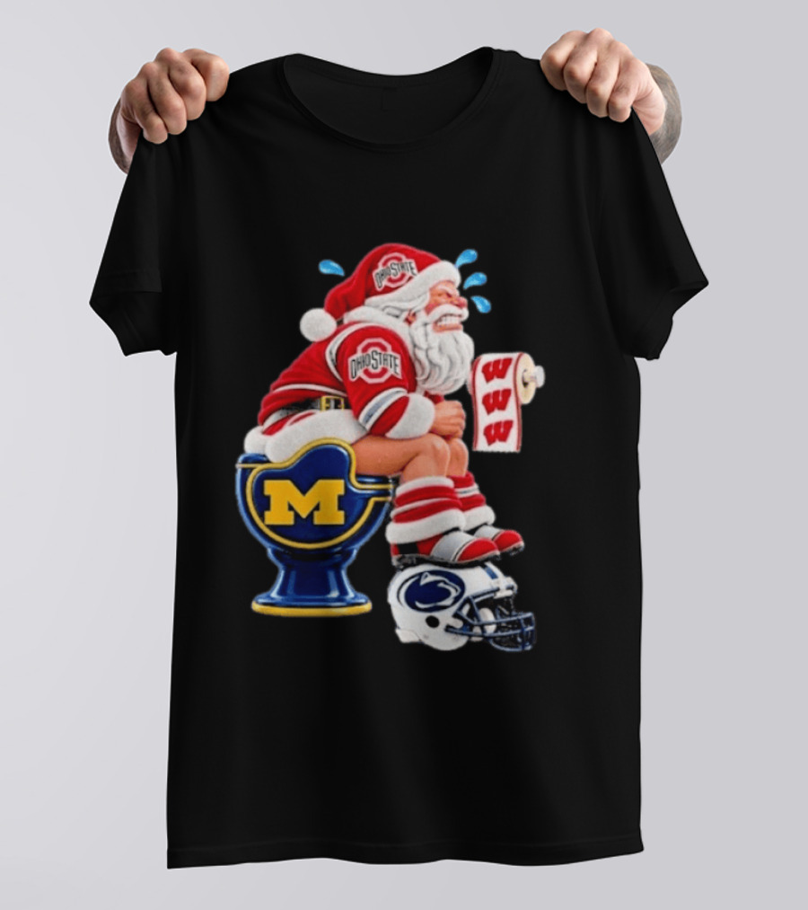 Big Ten College Football Santa Ohio State Michigan Penn State Wisconsin Christmas T-Shirt