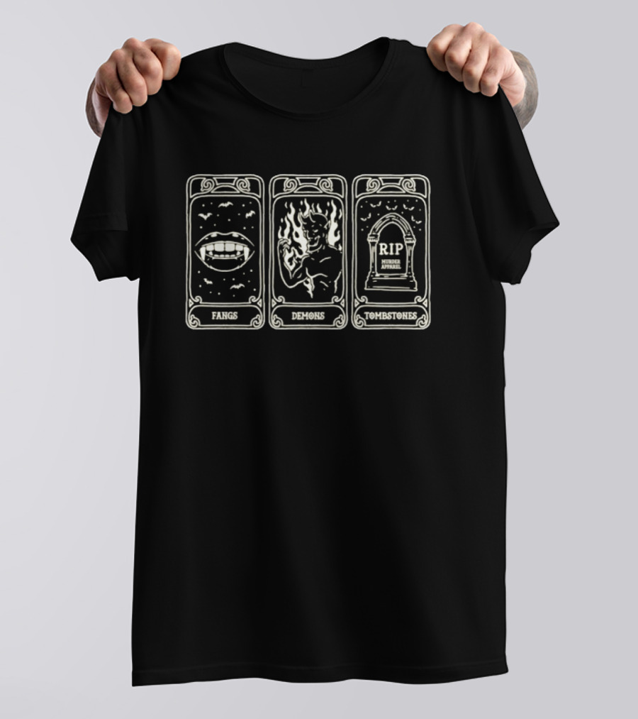 Fangs Demons Rip Tombstones Murder Card T-Shirt
