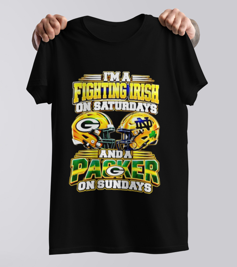 I'm A Fighting Irish On Saturdays And A Packer On Sundays Football Helmet T-Shirt