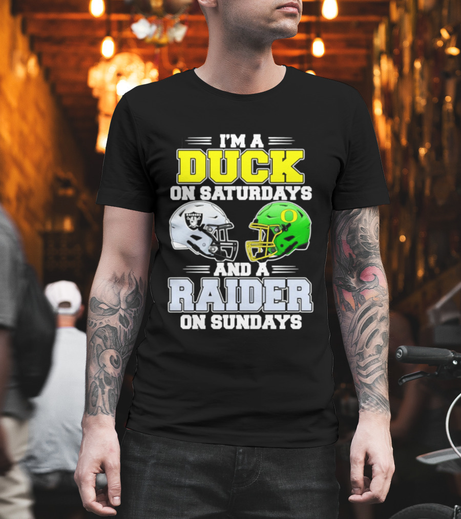 I'm A Duck On Saturdays And A Raider On Sundays Football Helmet T-Shirt