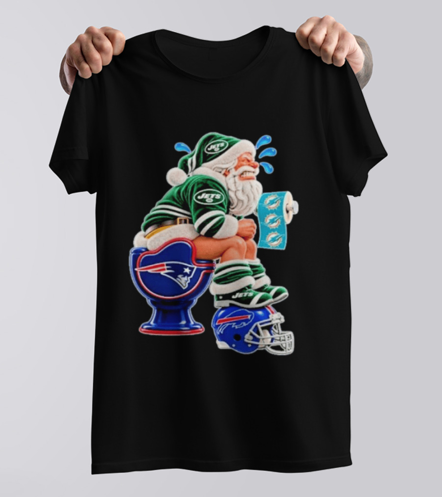 New England Patriots Miami Dolphins Buffalo Bills New York Jets Santa Football Christmas T-Shirt