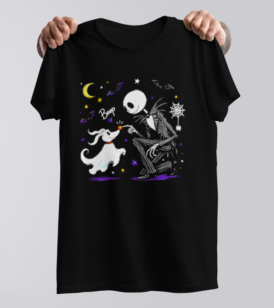 Jack Skellington Zero Dog Boop Halloween 2026 Moon Bats Stars T-Shirt