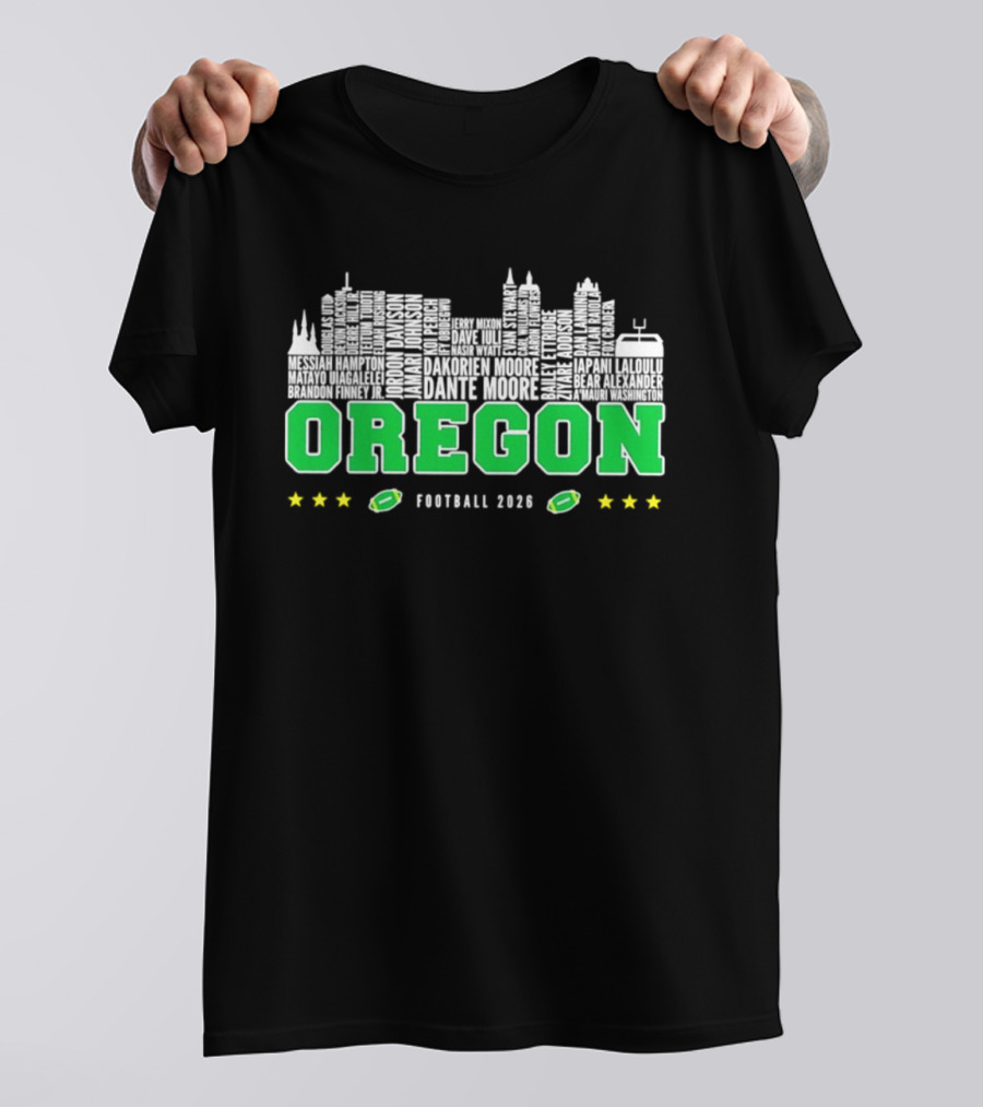 Oregon Ducks Football 2026 City Skyline Stars Helmets T-Shirt