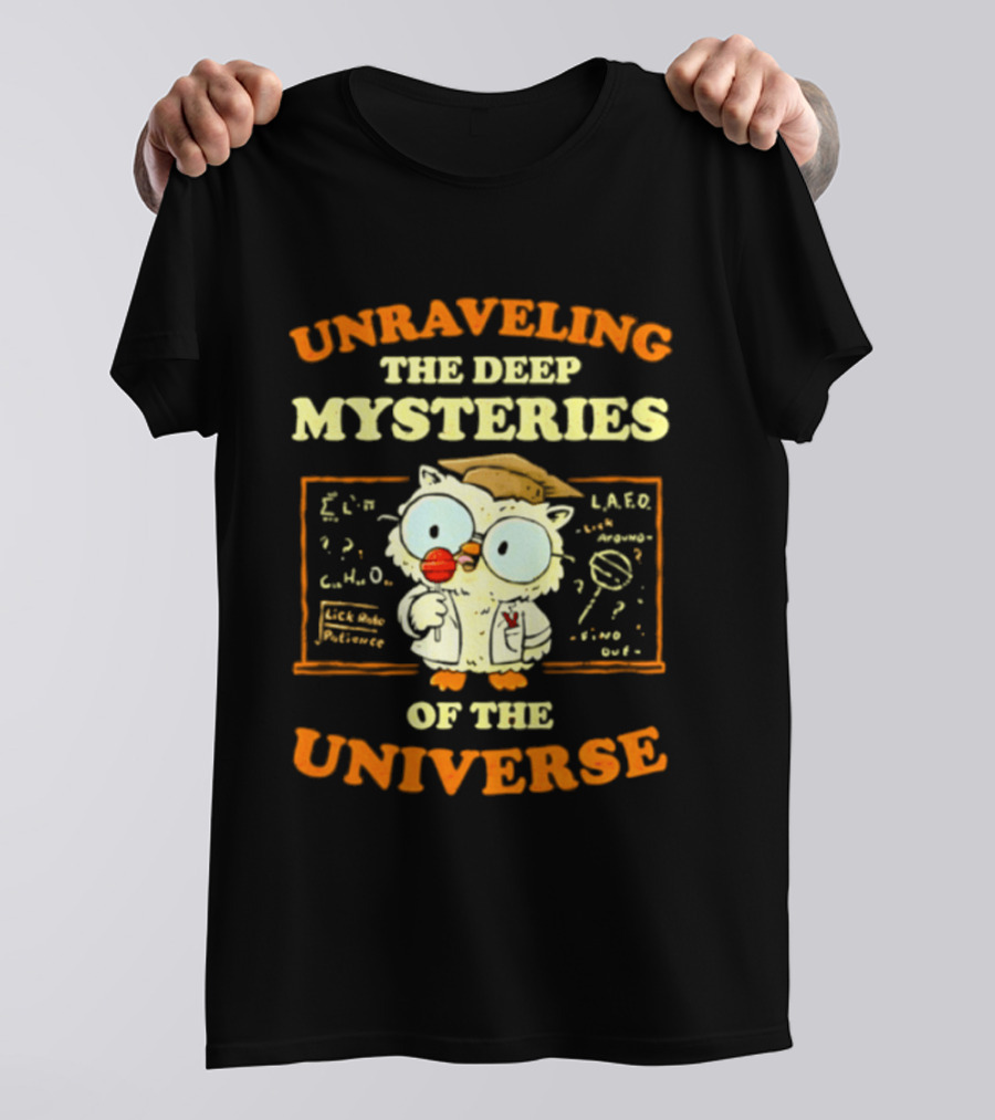 Unraveling The Deep Mysteries Of The Universe Owl With Chalkboard And Equations T-Shirt