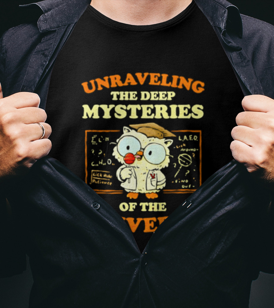 Unraveling The Deep Mysteries Of The Universe Owl With Chalkboard And Equations T-Shirt