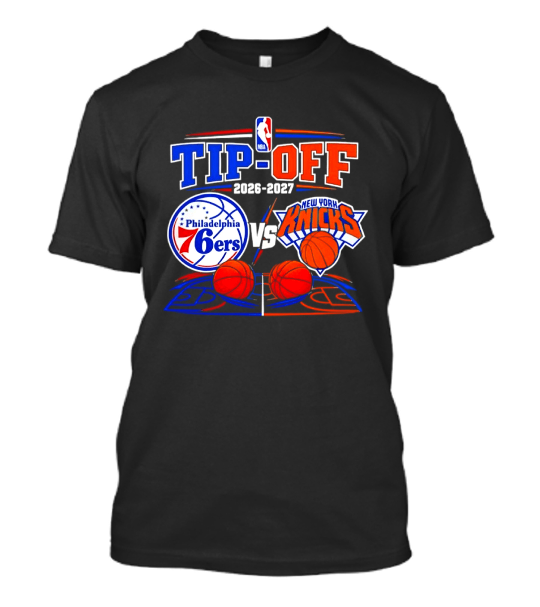 Philadelphia 76ers Vs New York Knicks NBA Tip Off 2026 2027 Matchup T-Shirt