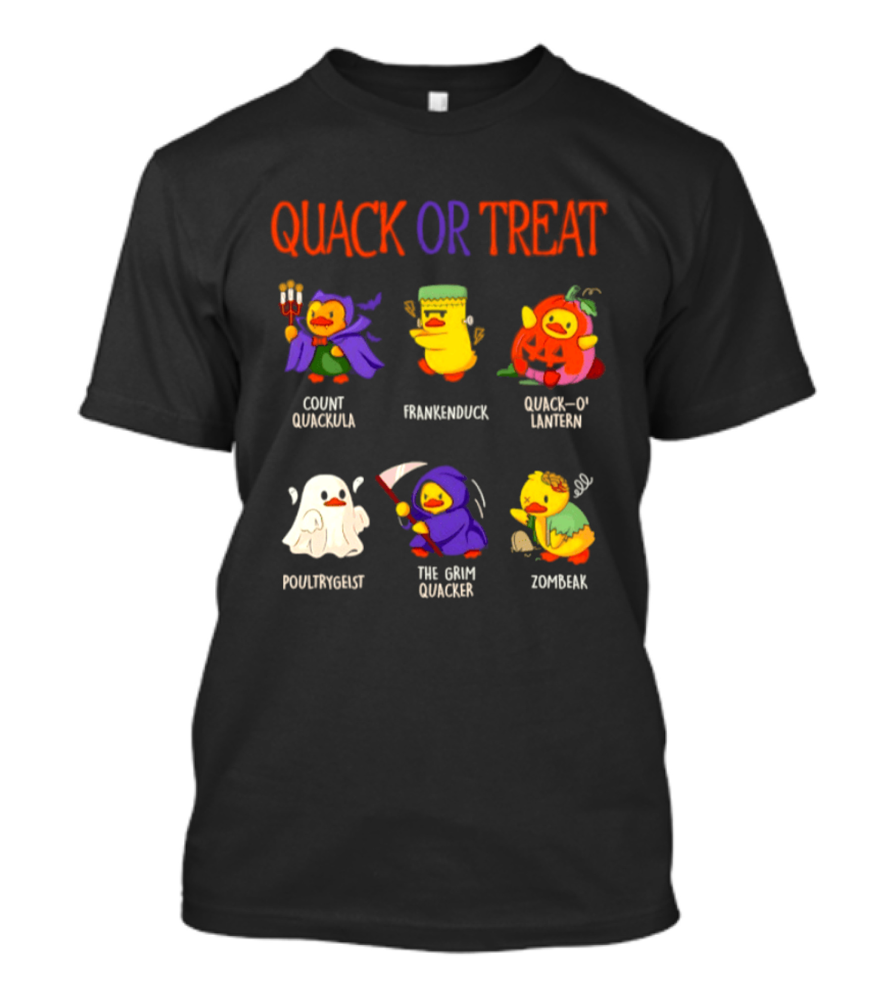 Quack Or Treat Count Quackula Frankenduck Quack O' Lantern Poultrygeist The Grim Quacker Zombeak T-Shirt