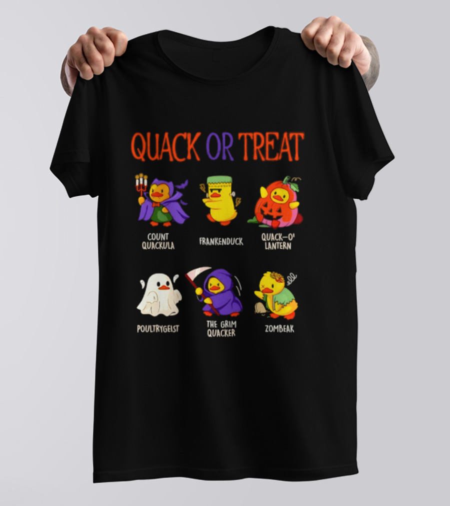 Quack Or Treat Count Quackula Frankenduck Quack O' Lantern Poultrygeist The Grim Quacker Zombeak T-Shirt