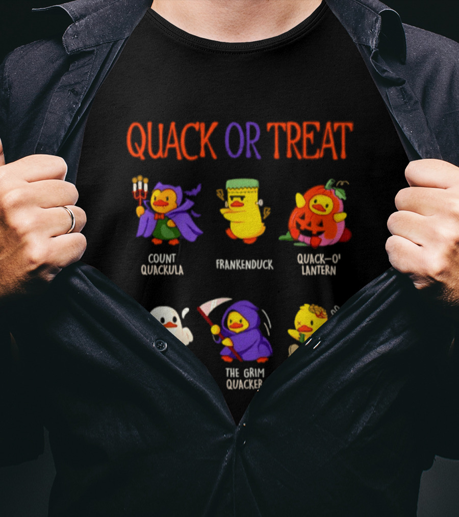 Quack Or Treat Count Quackula Frankenduck Quack O' Lantern Poultrygeist The Grim Quacker Zombeak T-Shirt