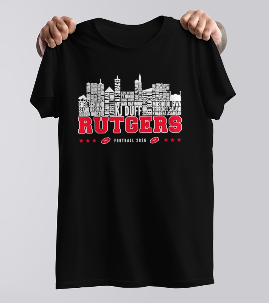 Rutgers Scarlet Knights Football 2026 City Skyline Players Names T-Shirt