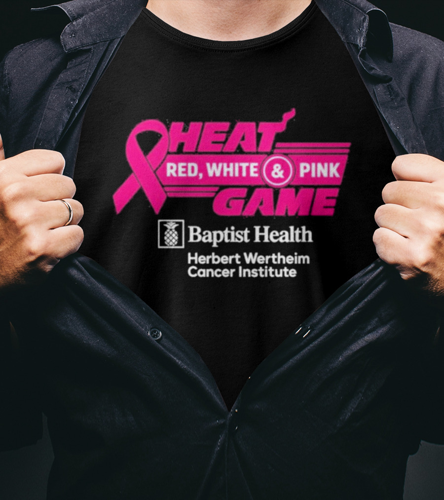 Breast Cancer Awareness Heat Game Red White Pink Baptist Health Herbert Wertheim T-Shirt