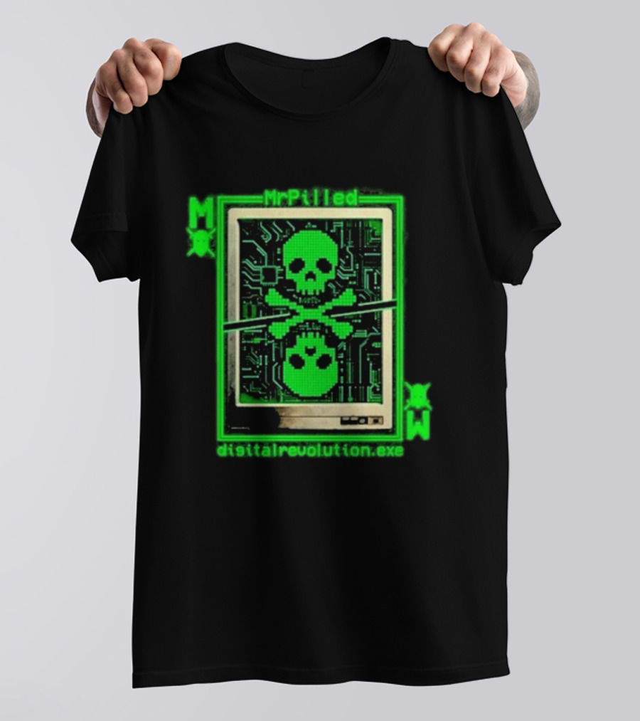 MrPilled DigitalRevolution.exe Hacker Cyber Circuitry Skull T-Shirt