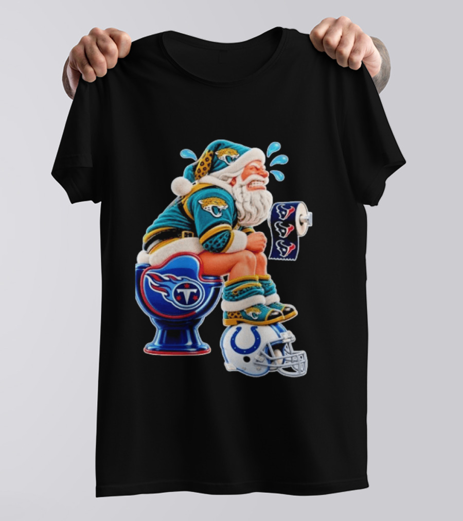 Tennessee Titans Indianapolis Colts Houston Texans Jacksonville Jaguars Santa Christmas Football T-Shirt