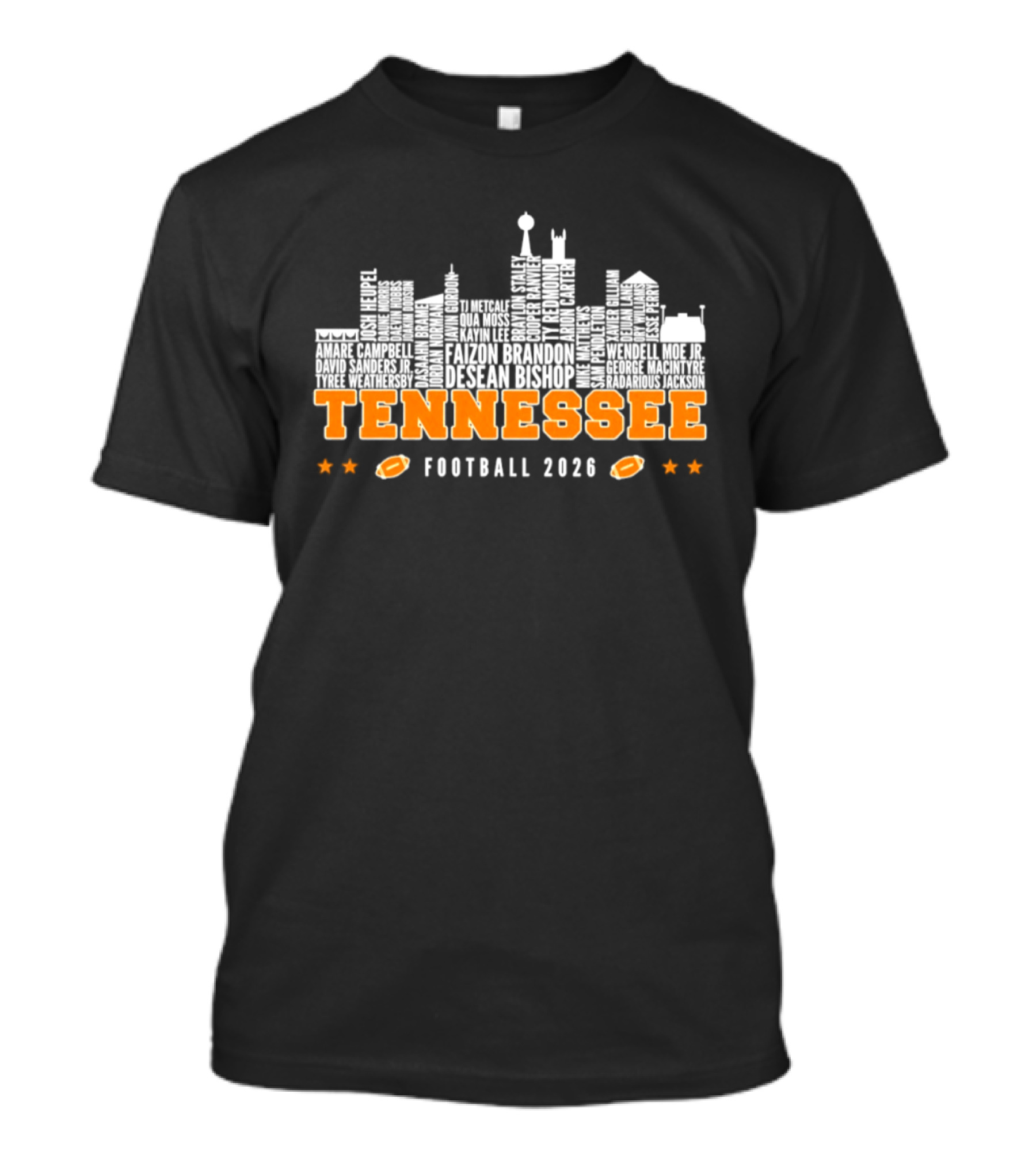 Tennessee Vols Football 2026 City Skyline Player Names T-Shirt