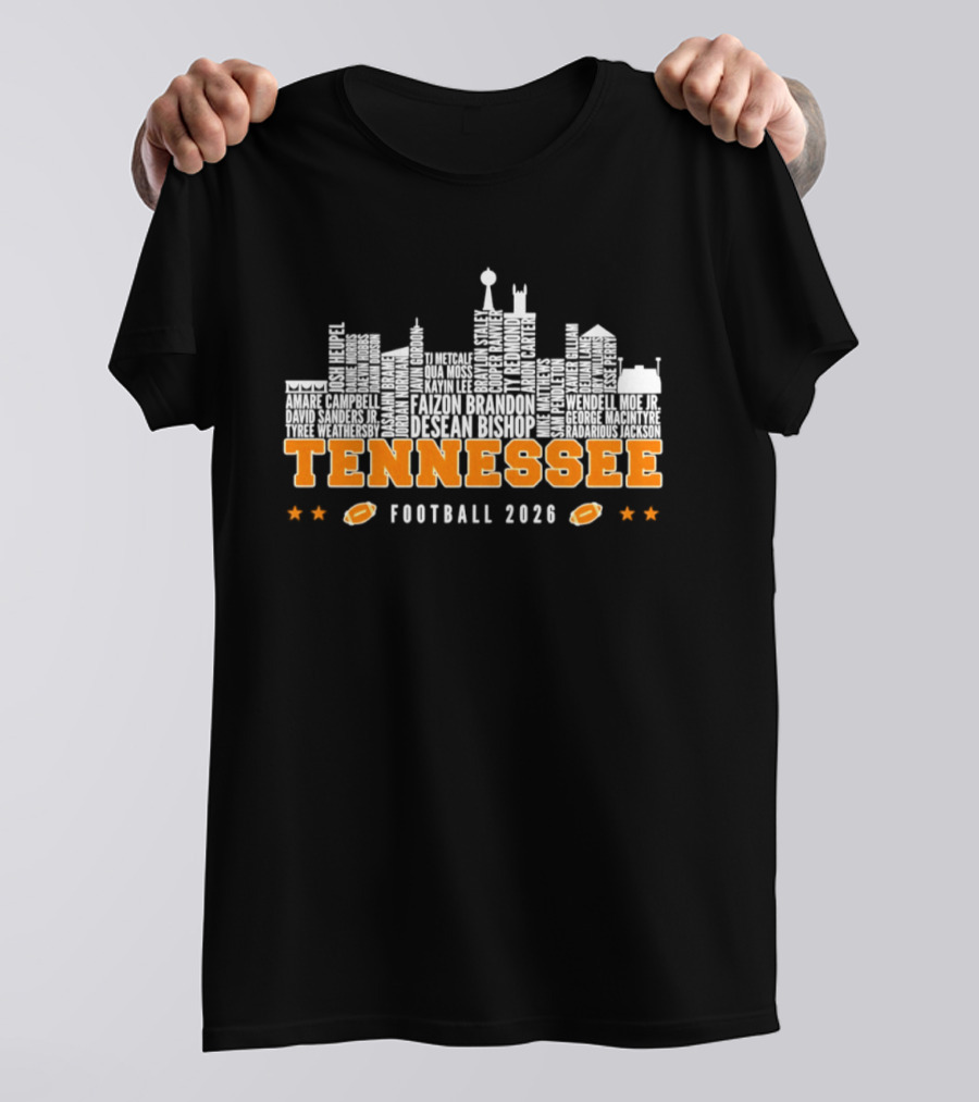 Tennessee Vols Football 2026 City Skyline Player Names T-Shirt