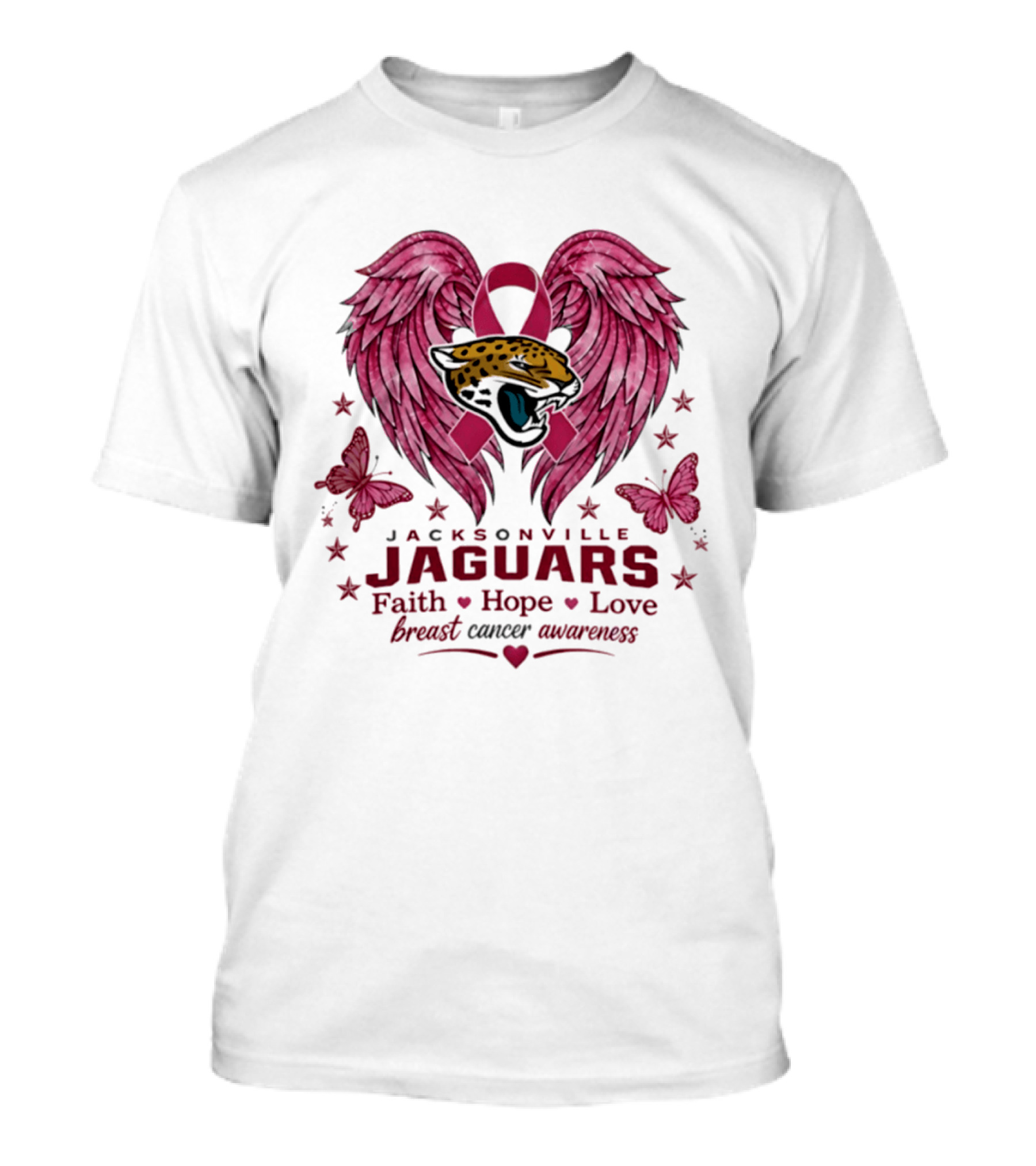 Jacksonville Jaguars Breast Cancer Awareness Faith Hope Love Wings T-Shirt