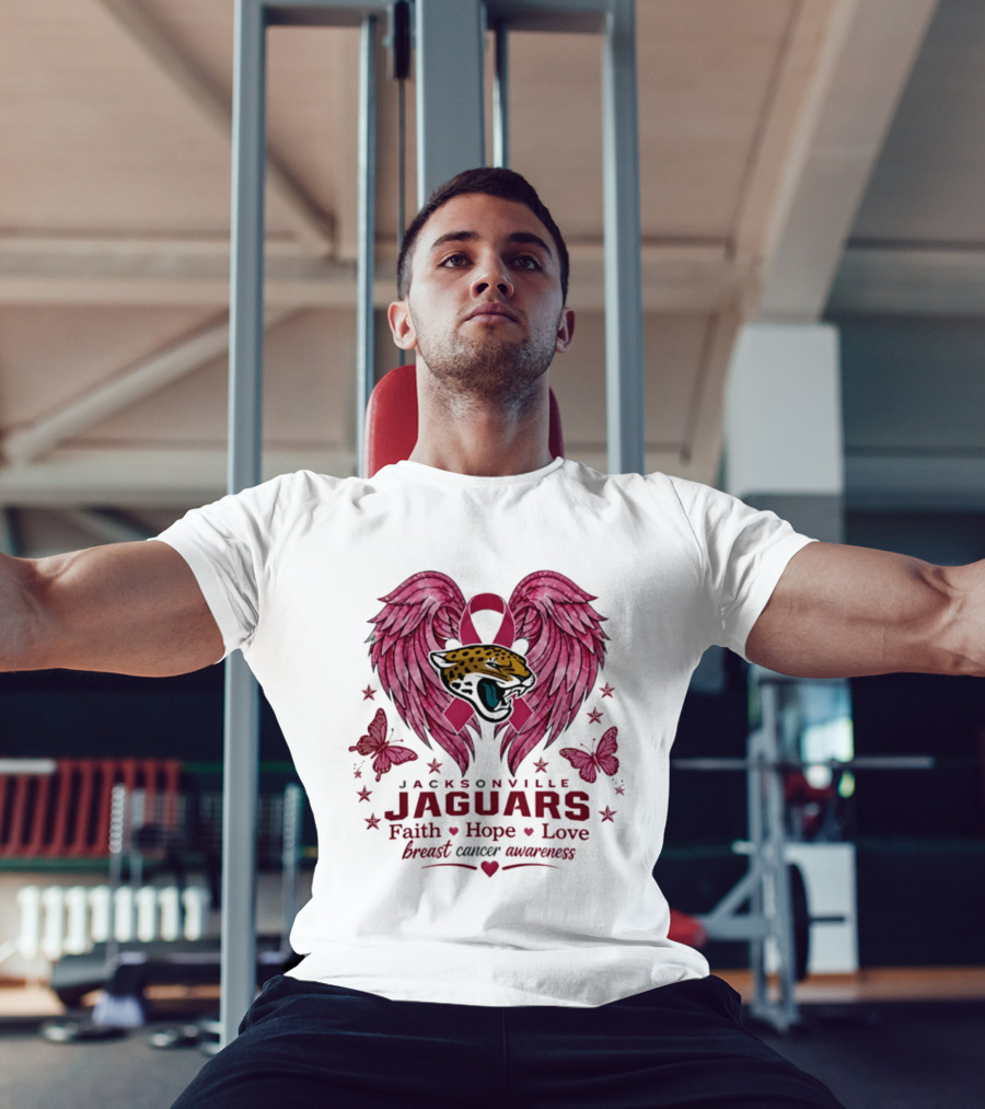 Jacksonville Jaguars Breast Cancer Awareness Faith Hope Love Wings T-Shirt