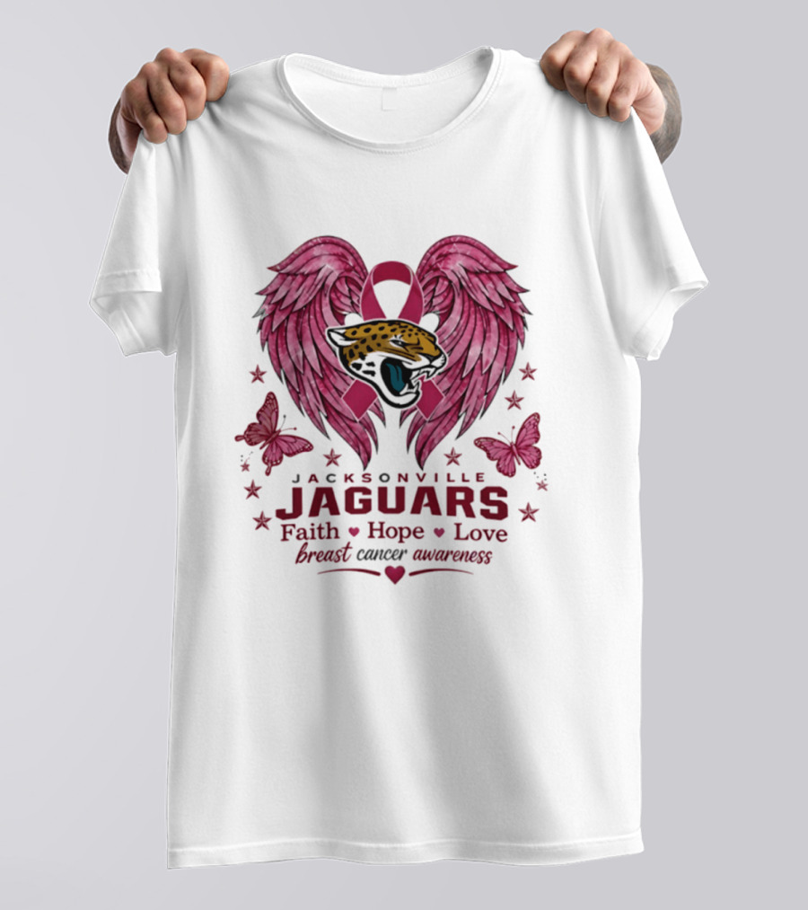 Jacksonville Jaguars Breast Cancer Awareness Faith Hope Love Wings T-Shirt