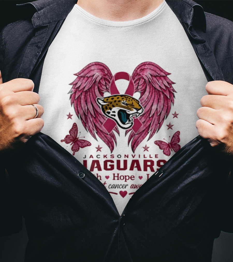 Jacksonville Jaguars Breast Cancer Awareness Faith Hope Love Wings T-Shirt