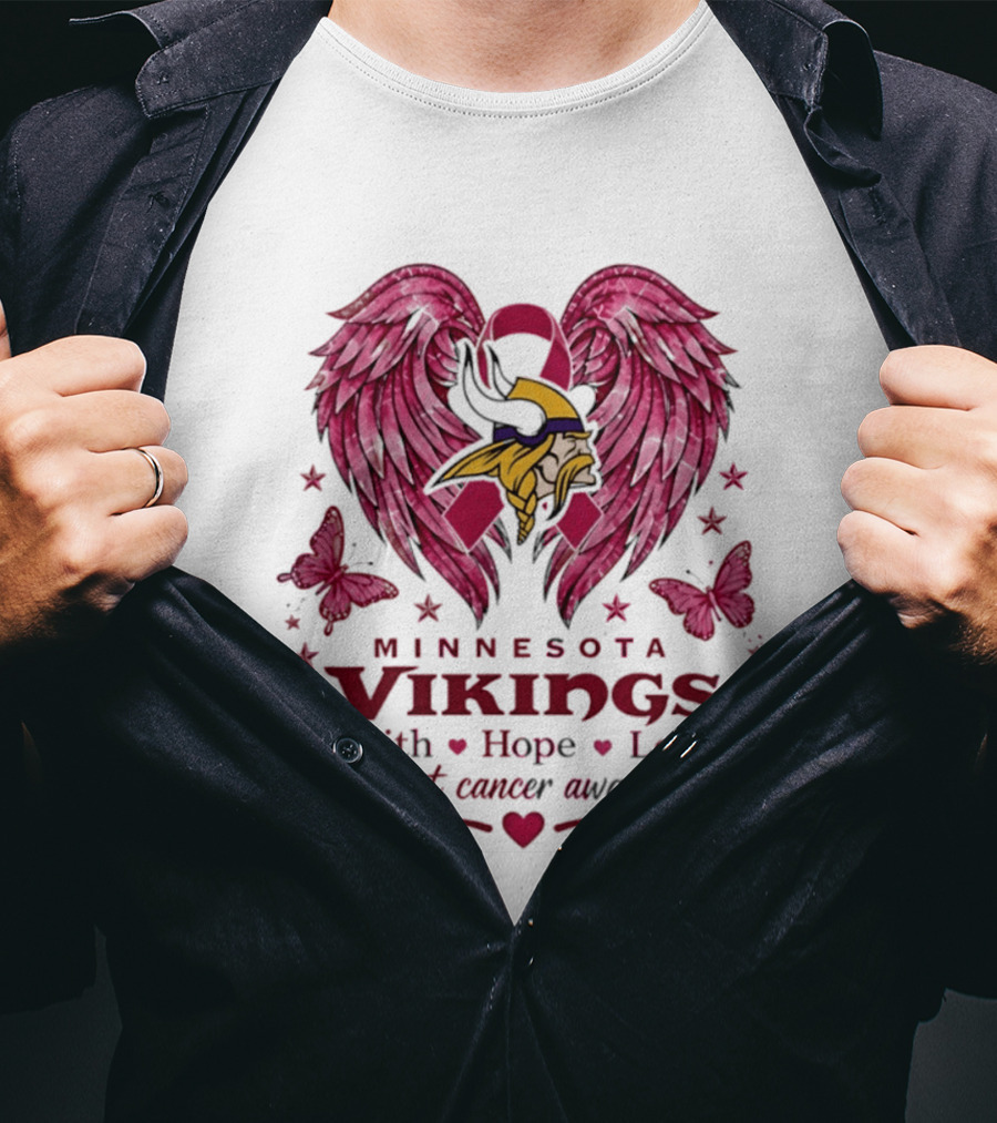 Minnesota Vikings Breast Cancer Awareness Faith Hope Love Wings T-Shirt